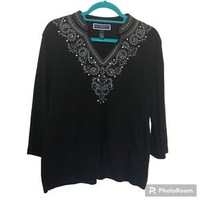 NWOT Karen Scott Black Embellished Top Petite XL